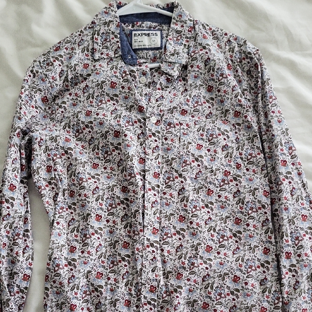 Express Red and White Casual Button Down Shirt